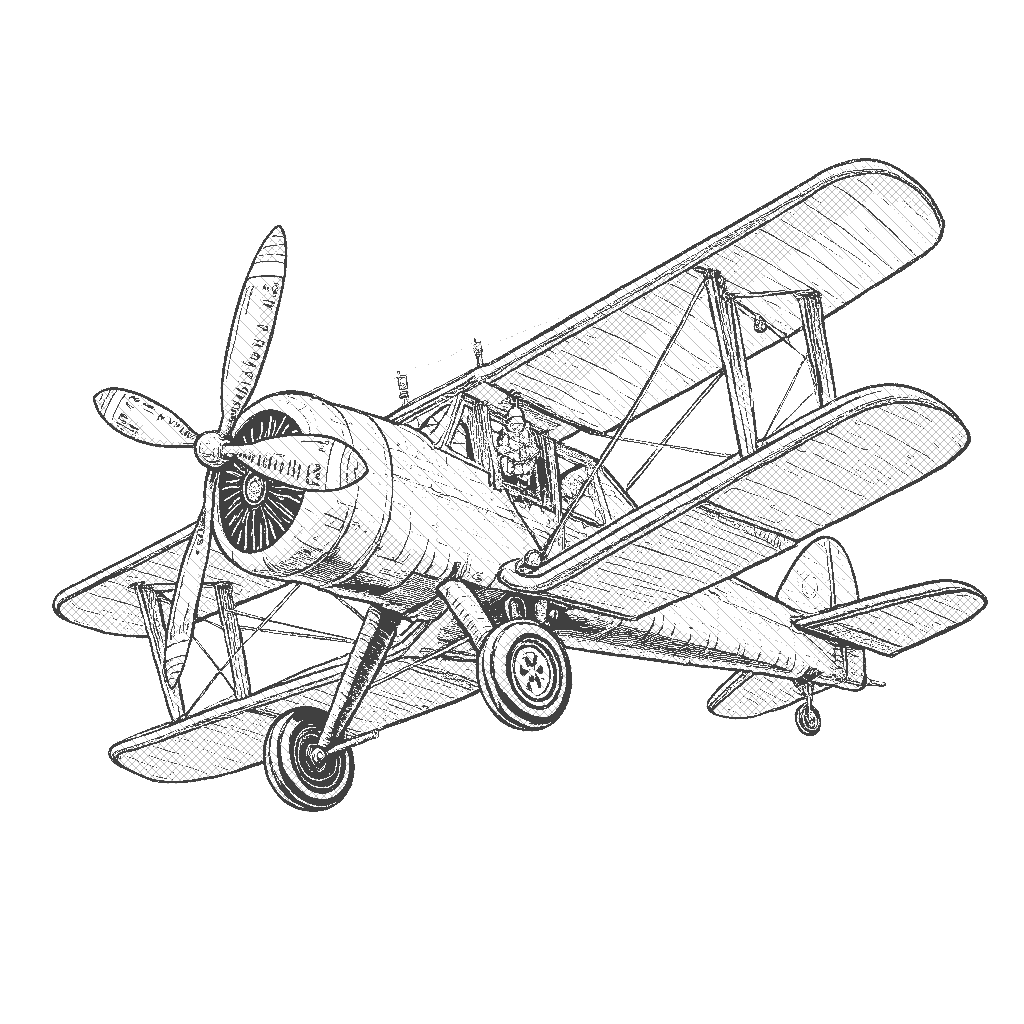 Coloring Page: Airborne Adventure - A vintage steam-punk airplane designed with copper and brass, soaring through a sunset sky filled with shades of orange, pink, and purple.